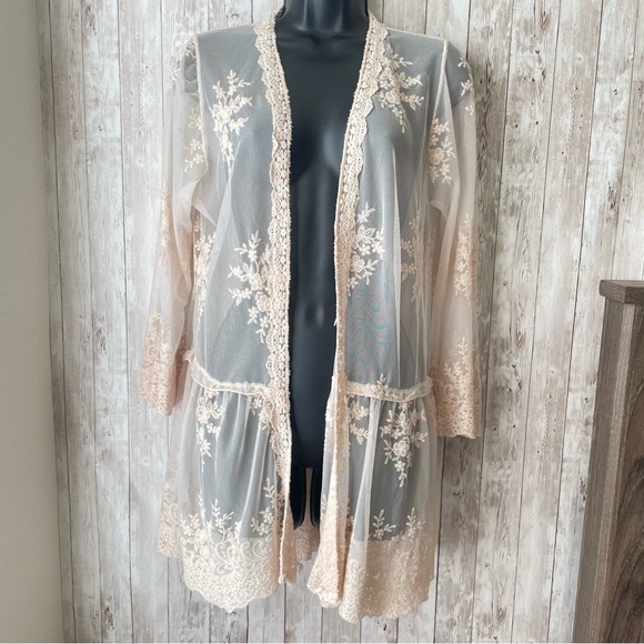 Scandal Sweaters - Scandal Sheer Embroidery + Lace Cream Coverup Sweater